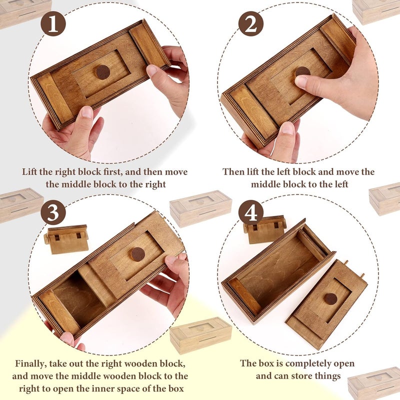 Oppaxf Puzzle Box 3 Pack Wooden Secret Puzzle Box with Hidden Compartment 3D Brain Teaser Magic Drawers Secret Magic Box Wooden Box Puzzle Case Difficult Puzzle Box Gift Card Puzzle Box for Adults and Kids - Image 3
